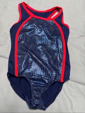 Danskin Navy One-Piece Swimsuit with Red Trim